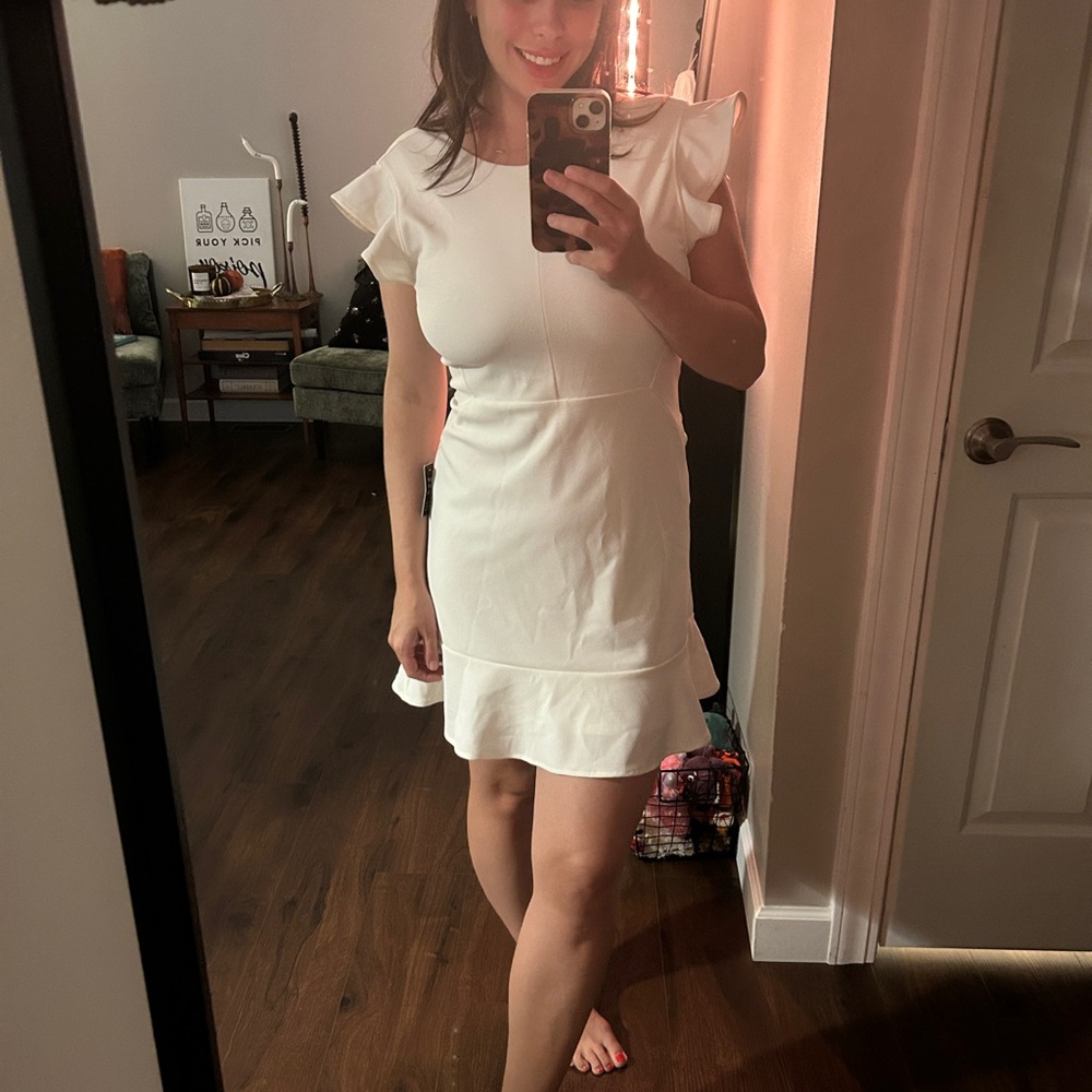 Express White Ruffle Mini Dress